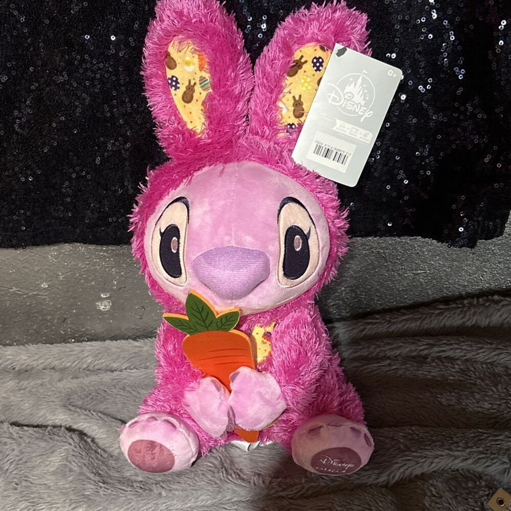 2024 Disney Lilo & Stitch ANGEL Pink 2024 Easter Bunny Plush 13'' Hold Carrot